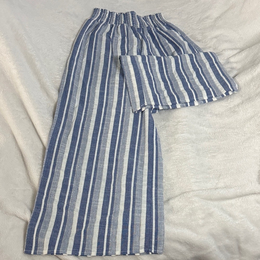 Blue & White Striped Wide Leg Pants - Casual Comfort